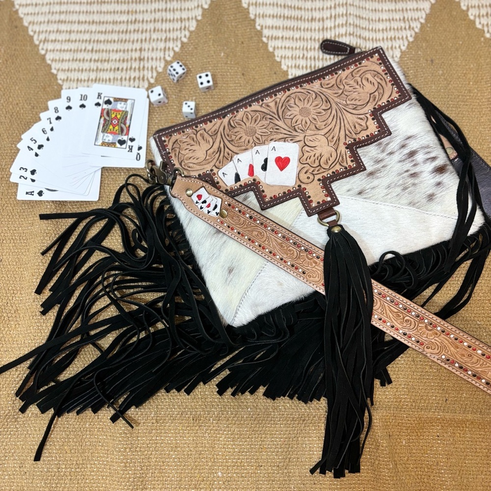 Leather Handpainted Crossbody & Card Holder Set 2Pc